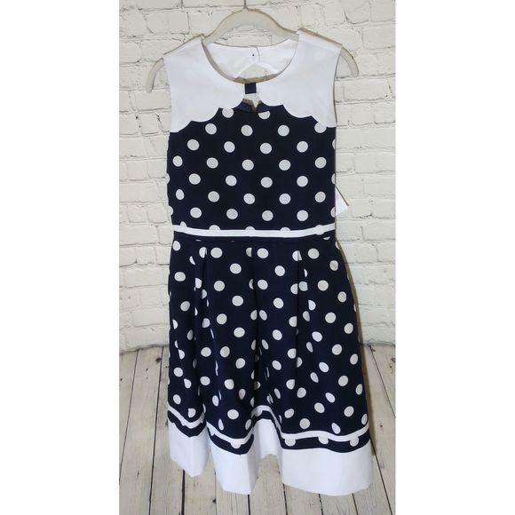 Bonnie Jean Blue & White Polka Dot Dress, 20 1/2 - Picture 1 of 6